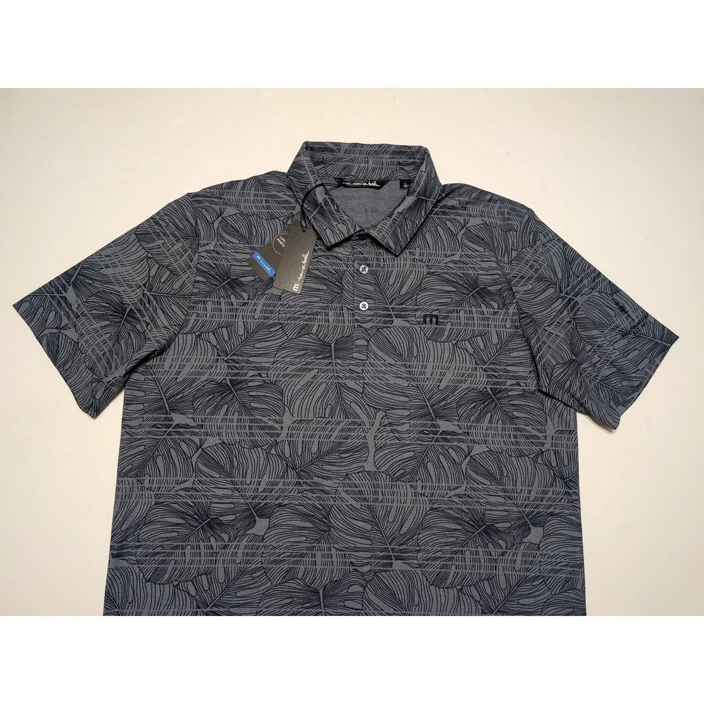 TRAVIS MATHEW Short Sleeve Polo Shirt Rio Pinar Golf Blue Floral Large L ~ New - Picture 9 of 11